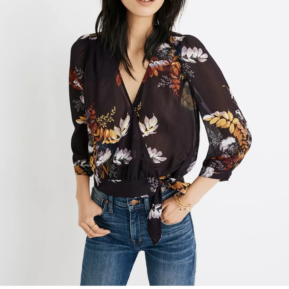 Madewell Wrap Top in Blooming Oasis Size Medium